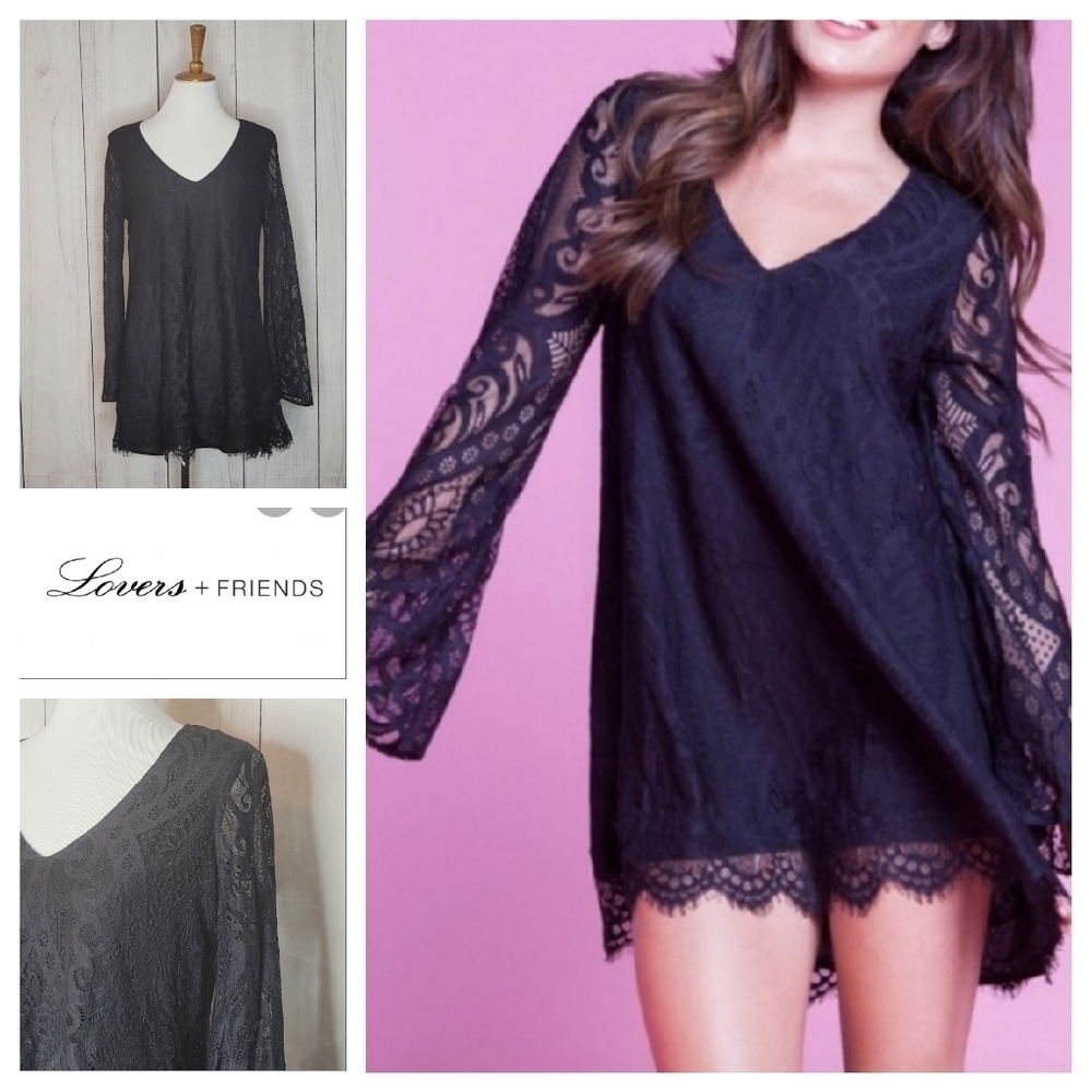 Lovers + Friends Holly Bell Sleeve Lace Mini Dress